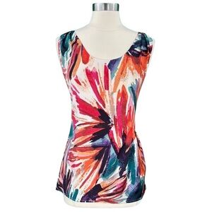 Ann Taylor Floral Watercolor Print Artsy Dressy Boho Tie Back Sleeveless Blouse